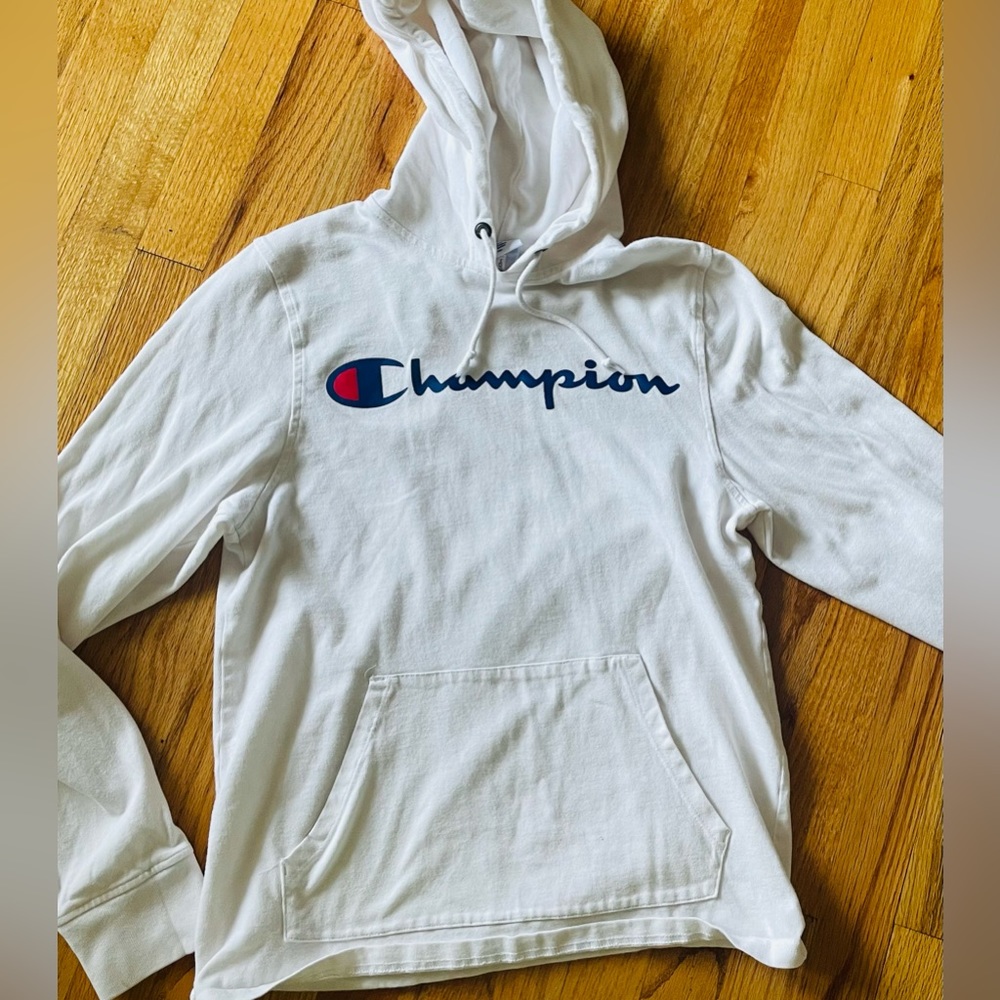 Champion size small men’s white logo designer long sleeved hoodie sweatshirt 👟